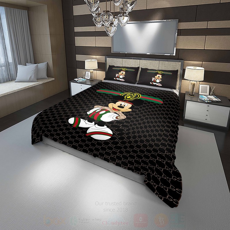 Gucci Mickey Mouse Football Black Luxury Brand Bedding Set Gucci Mickey Mouse Football Black Luxury Brand Bedding Set