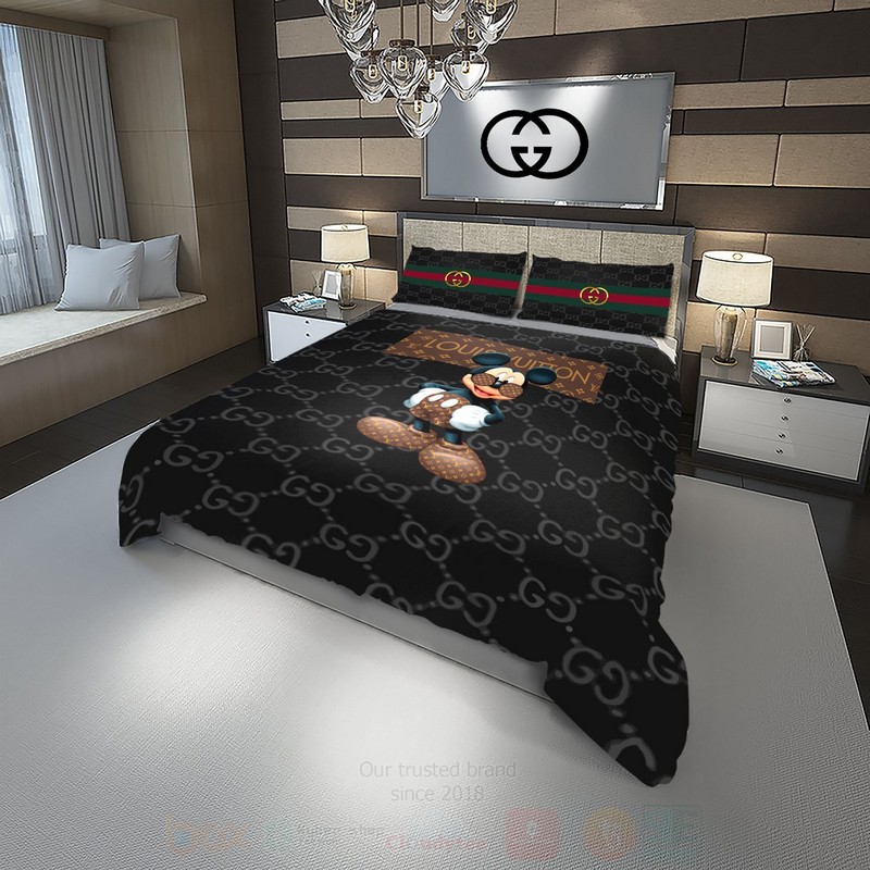 Gucci Mickey Mouse Full Black Luxury Brand Bedding Set Gucci Mickey Mouse Full Black Luxury Brand Bedding Set