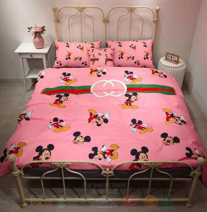 Gucci Mickey Mouse Pink Inspired Bedding Set Gucci Mickey Mouse Pink Inspired Bedding Set