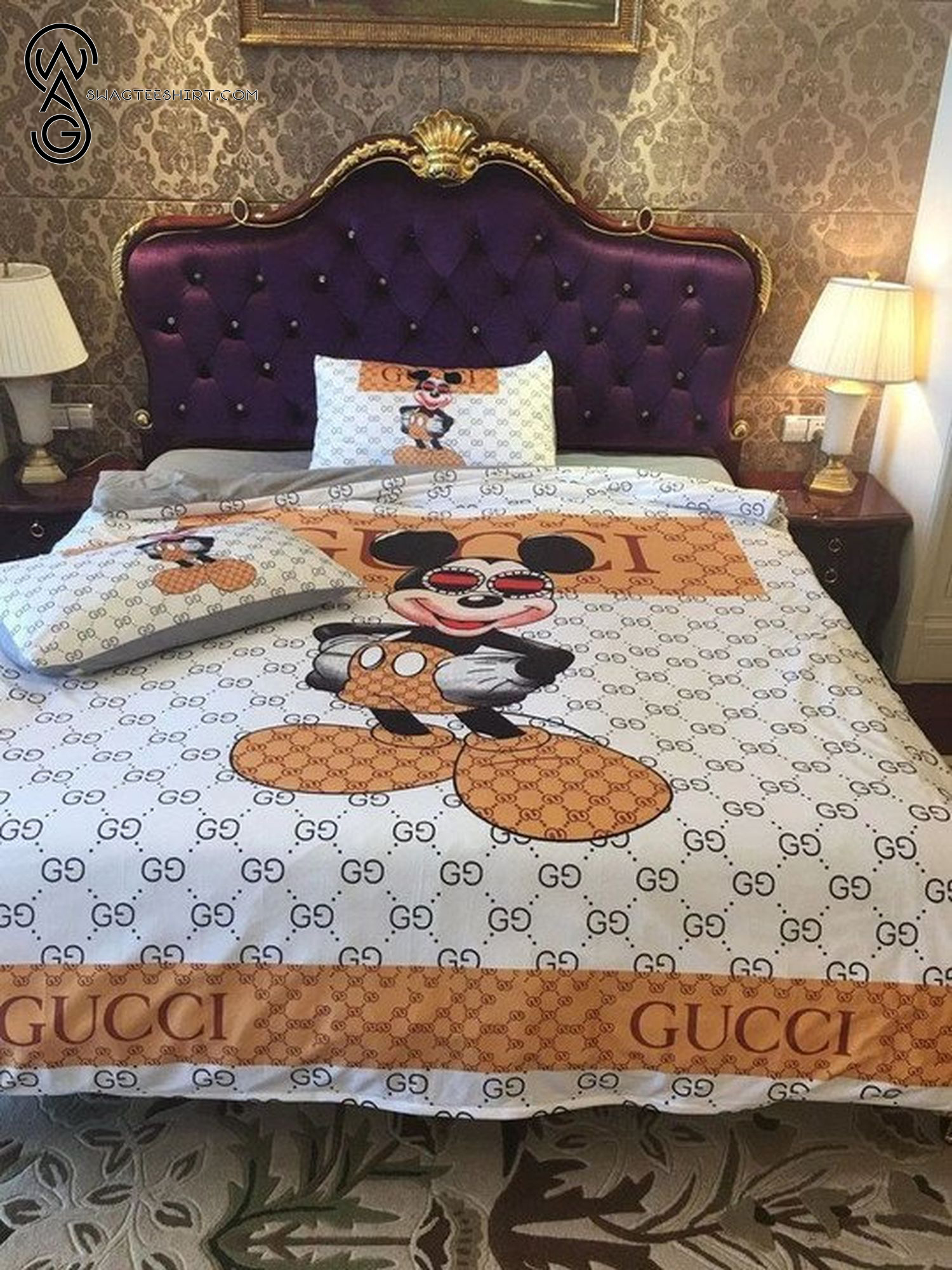 Gucci Mickey White Logo All Over Print Bedding Set Gucci Mickey White Logo All Over Print Bedding Set
