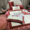 Gucci Pink White Logo All Over Print Bedding Set