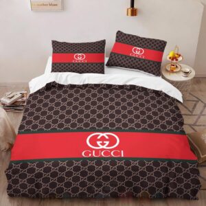 Gucci Red-Brown Luxury Brand Bedding Set