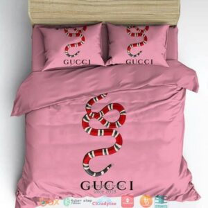 Gucci Red Snake Pink Quilt Bedding Set