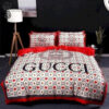 Gucci Red White Logo All Over Print Bedding Set