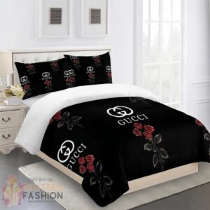 Gucci Rose Black Duvet Cover Sheet Cover Pillow Cases Luxury Bedding Sets