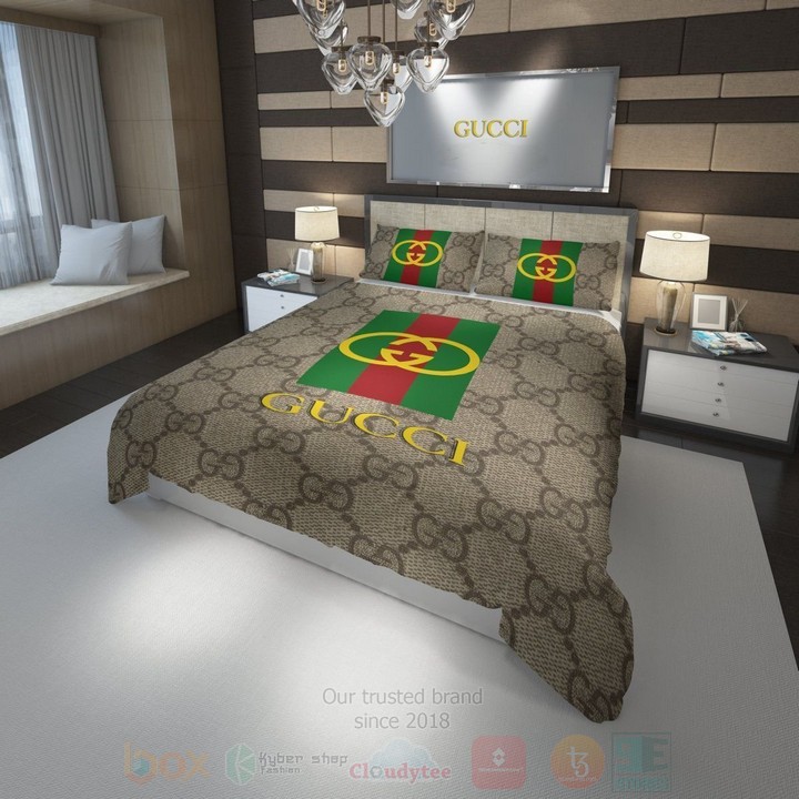 Gucci Stripe Lines Brown Inspired Bedding Set Gucci Stripe Lines Brown Inspired Bedding Set