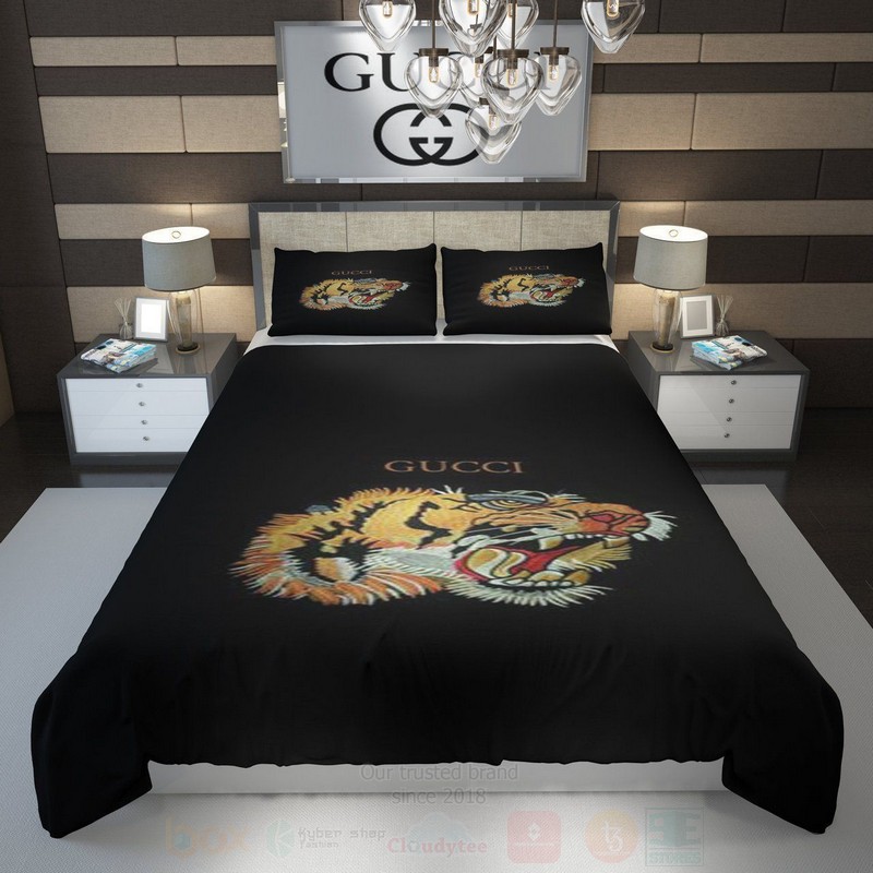 Gucci Tiger Full Black Luxury Brand Bedding Set Gucci Tiger Full Black Luxury Brand Bedding Set