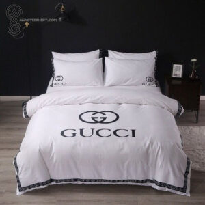 Gucci White Classic Logo All Over Print Bedding Set