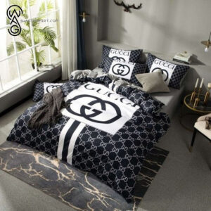 Gucci White Navy Symbol All Over Print Bedding Set