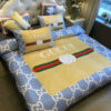 Gucci Yellow Blue Logo All Over Print Bedding Set