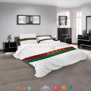 Guccie White Red Green Stripe Quilt Bedding Set