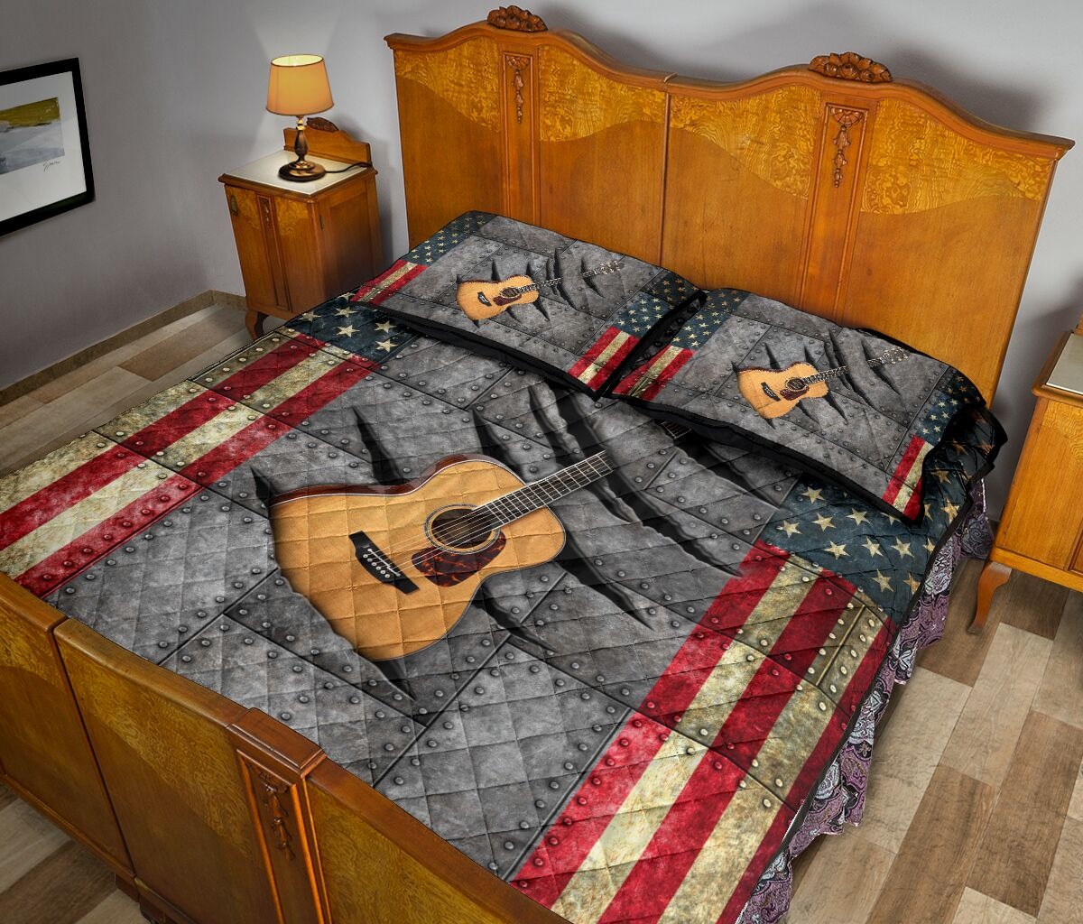 Guitar American Flag Iron Bedding Set Guitar American Flag Iron Bedding Set