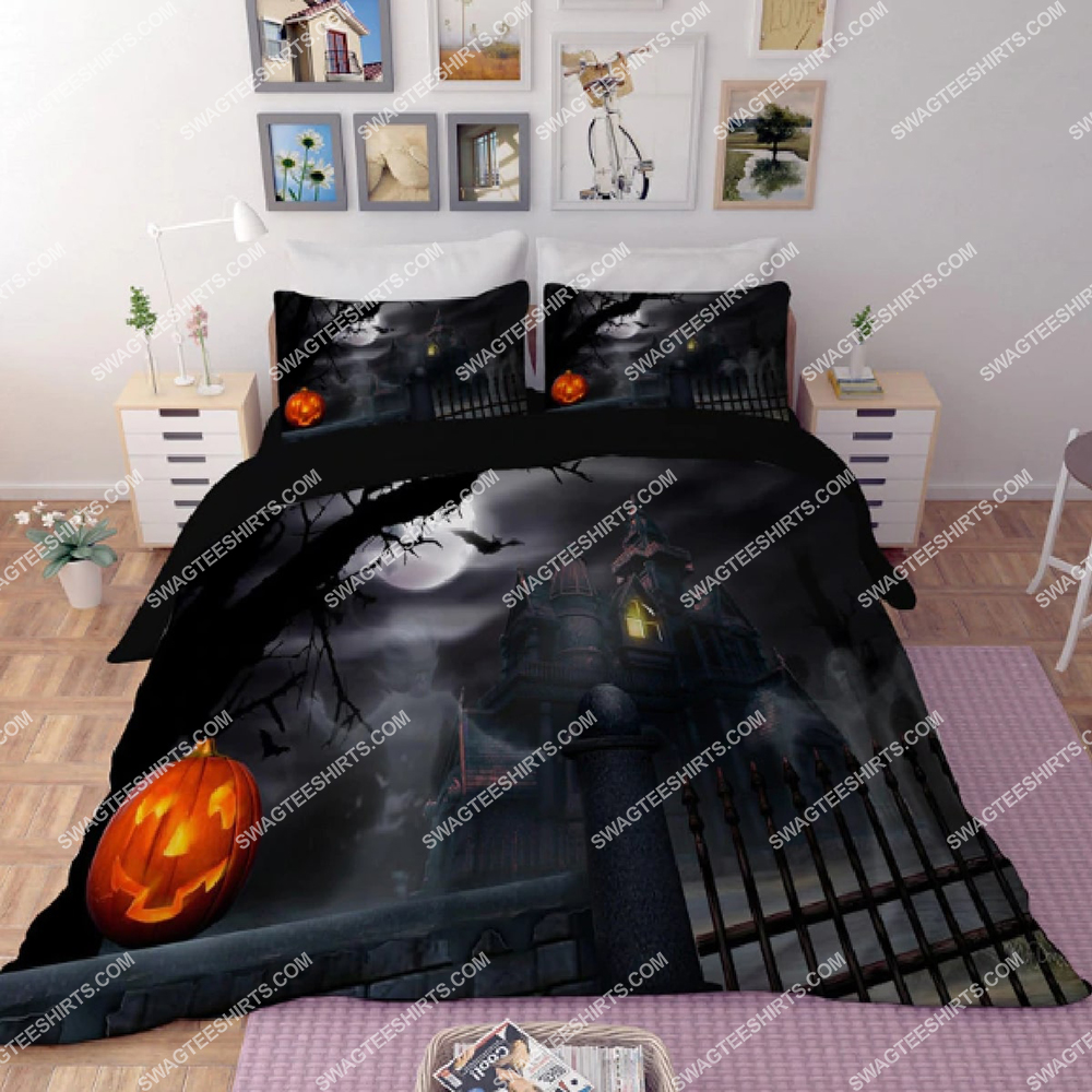 Halloween Mansion And Halloween Night Full Printing Bedding Set Halloween Mansion And Halloween Night Full Printing Bedding Set