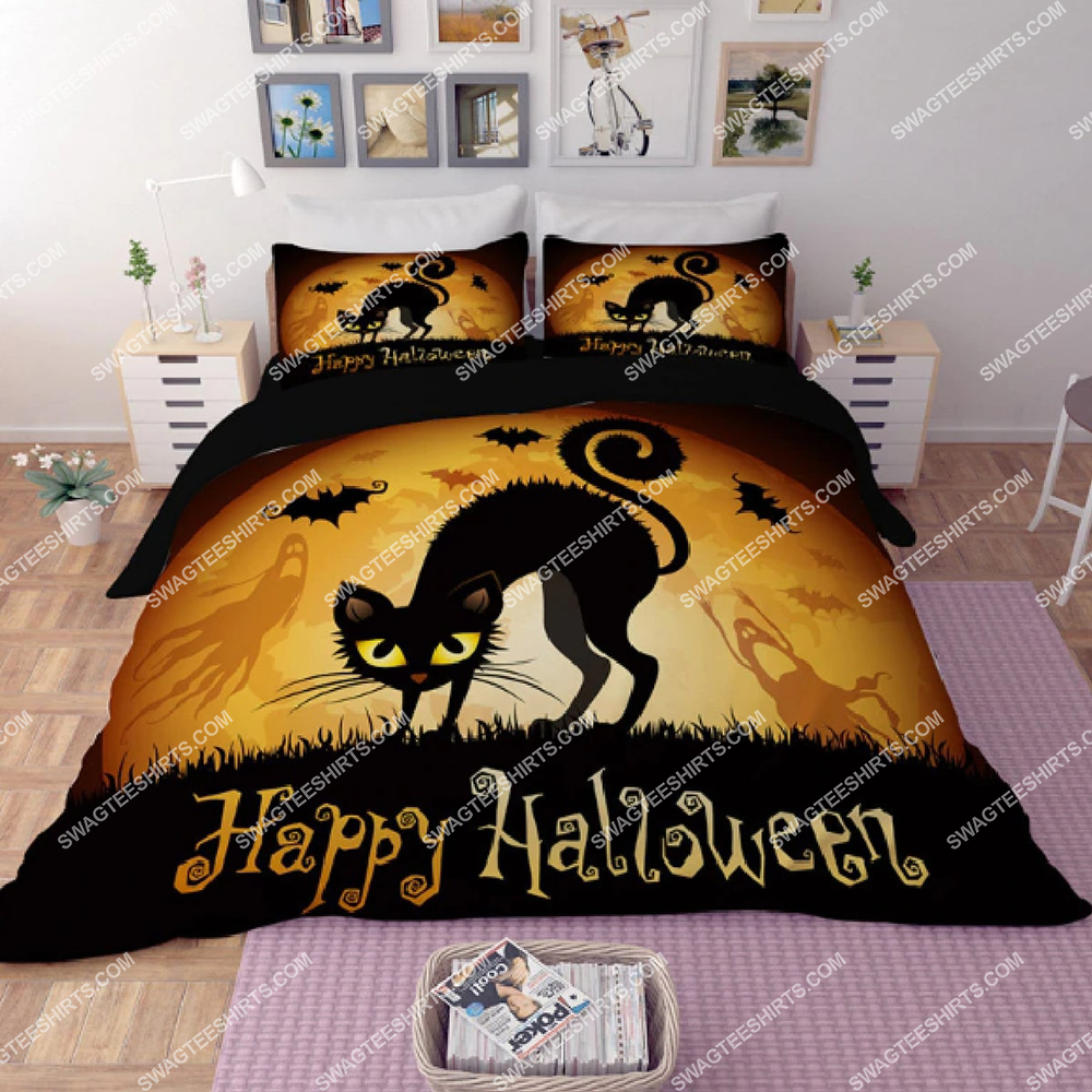 Happy Halloween And Black Cat Full Printing Bedding Set Happy Halloween And Black Cat Full Printing Bedding Set