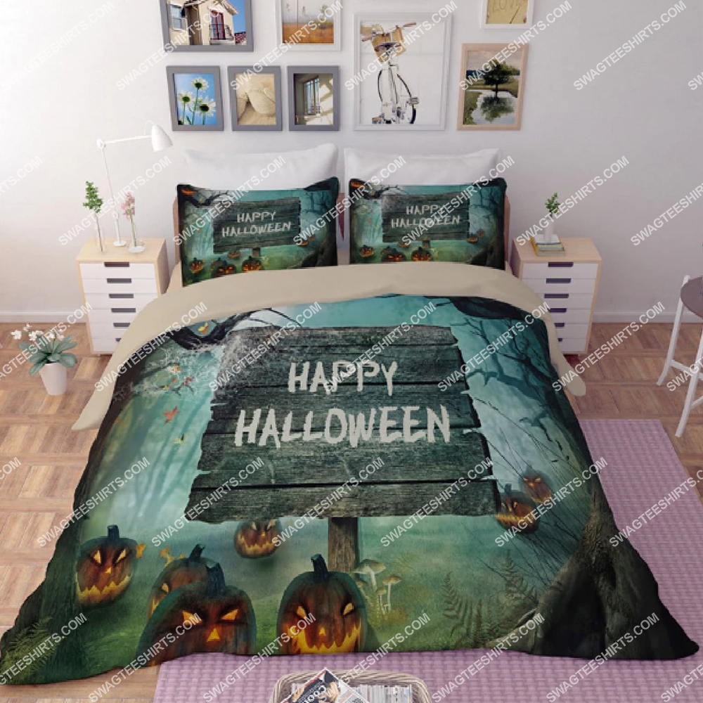 Happy Halloween And Halloween Land Full Printing Bedding Set Happy Halloween And Halloween Land Full Printing Bedding Set