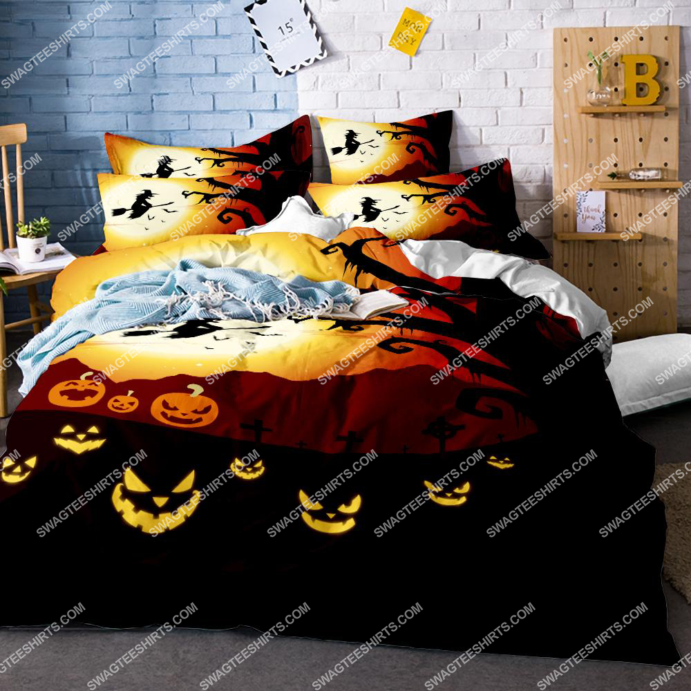Happy Halloween Pumpkin And Bat Full Printing Bedding Set Happy Halloween Pumpkin And Bat Full Printing Bedding Set