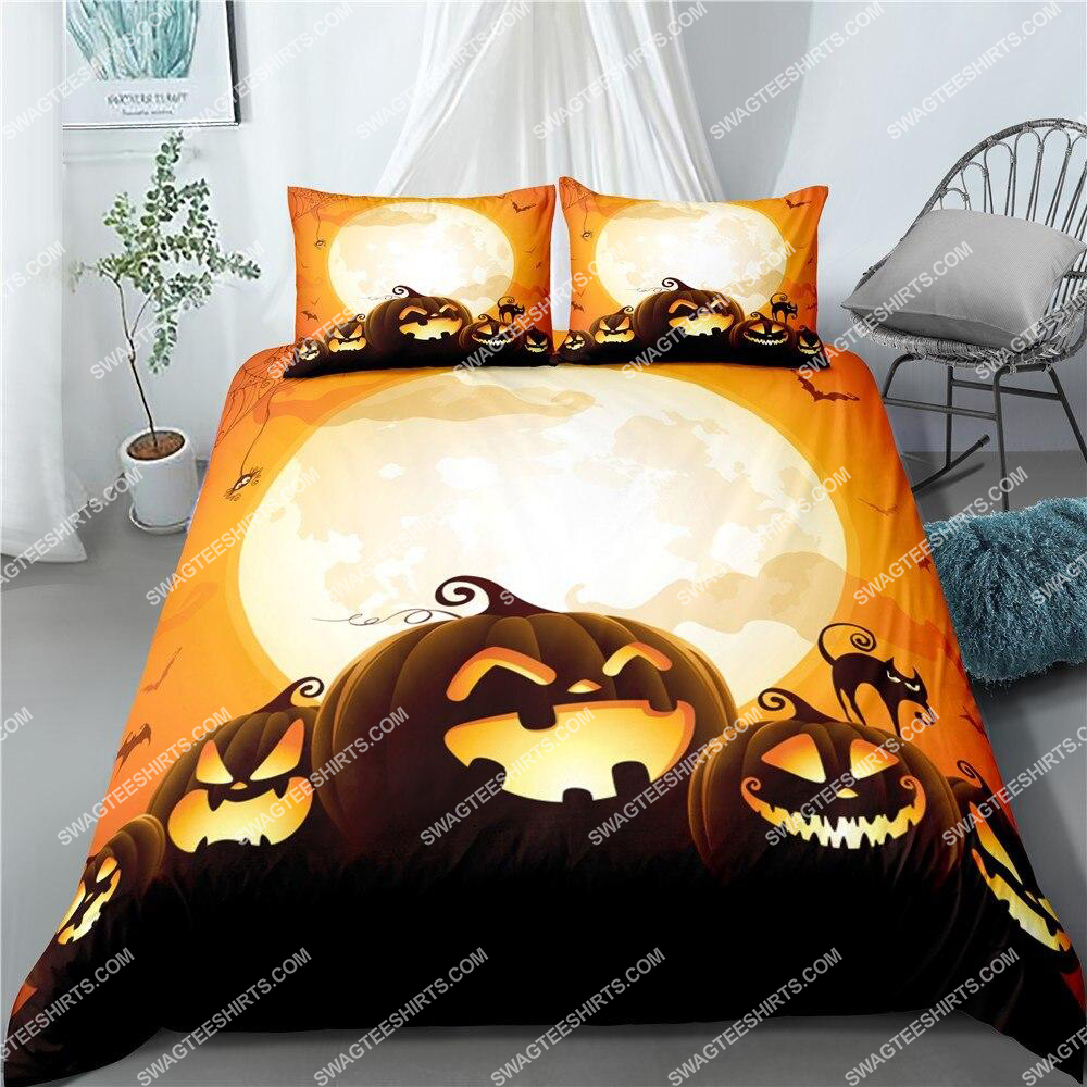 Happy Halloween Pumpkin And Moon Full Printing Bedding Set Happy Halloween Pumpkin And Moon Full Printing Bedding Set