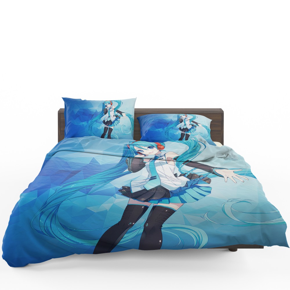 Hatsune Miku Anime Girl Polygons Blue Bedding Set Hatsune Miku Anime Girl Polygons Blue Bedding Set