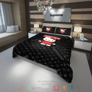 Hello Kitty Supreme Louis Vuitton Black Pattern Quilt Bedding Set