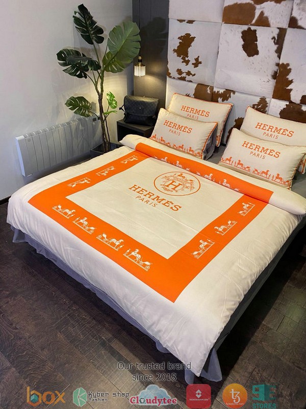 Hermes Apricot Orange Border Duvet Cover Bedding Set Hermes Apricot Orange Border Duvet Cover Bedding Set