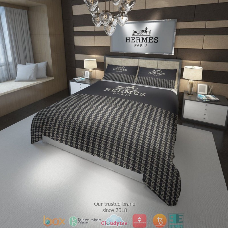 Hermes Chain Hook Pattern Black Duvet Cover Bedding Set Hermes Chain Hook Pattern Black Duvet Cover Bedding Set