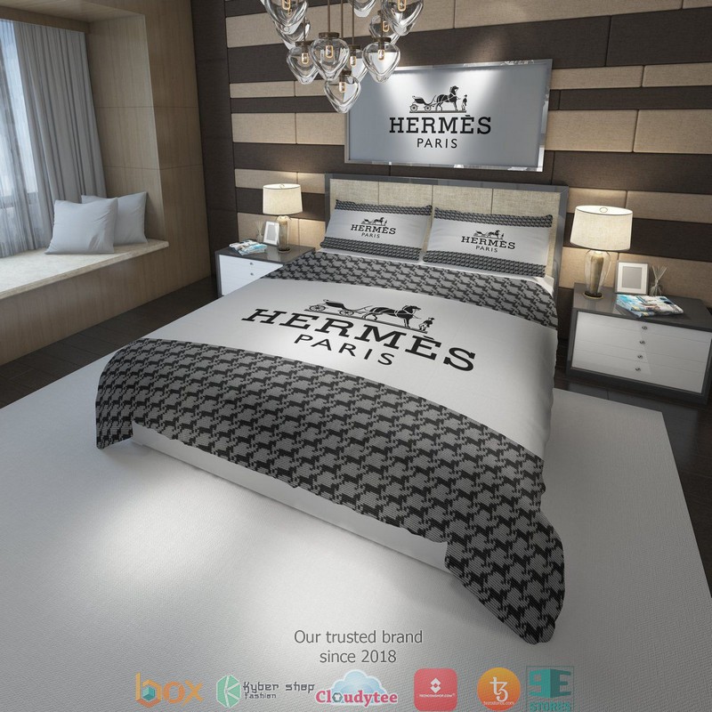Hermes Chain Hook Pattern Black White Duvet Cover Bedding Set Hermes Chain Hook Pattern Black White Duvet Cover Bedding Set