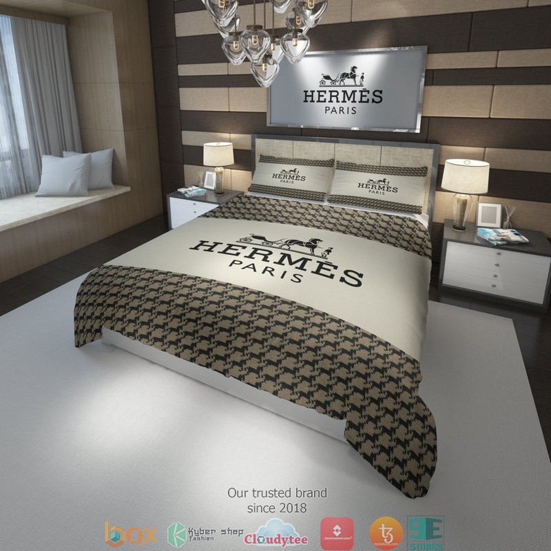 Hermes Chain Hook Pattern Brown Duvet Cover Bedding Set Hermes Chain Hook Pattern Brown Duvet Cover Bedding Set