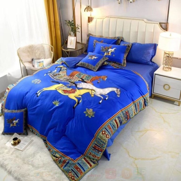 Hermes-Horse-Full-Blue-Luxury-Brand-Bedding-Set-1