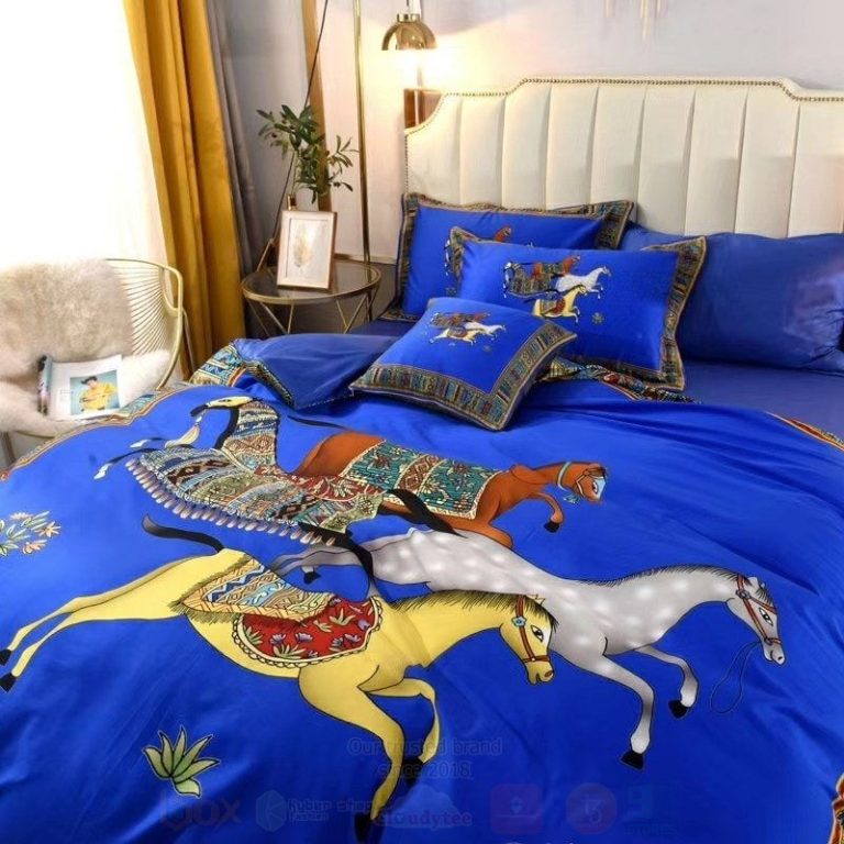 Hermes-Horse-Full-Blue-Luxury-Brand-Bedding-Set-2