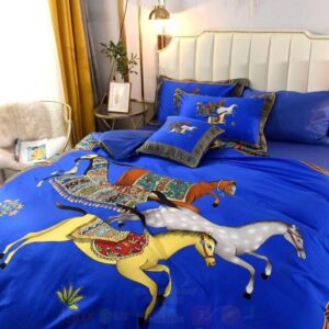 Hermes Horse Full Blue Luxury Brand Bedding Set
