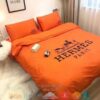 Hermes Navy Logo Orange Duvet Cover Bedding Set