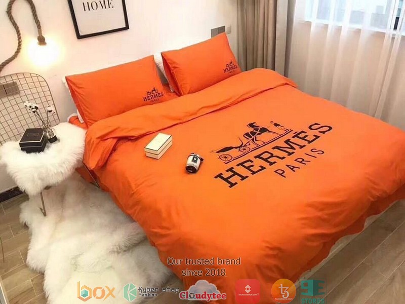 Hermes Navy Logo Orange Duvet Cover Bedding Set Hermes Navy Logo Orange Duvet Cover Bedding Set