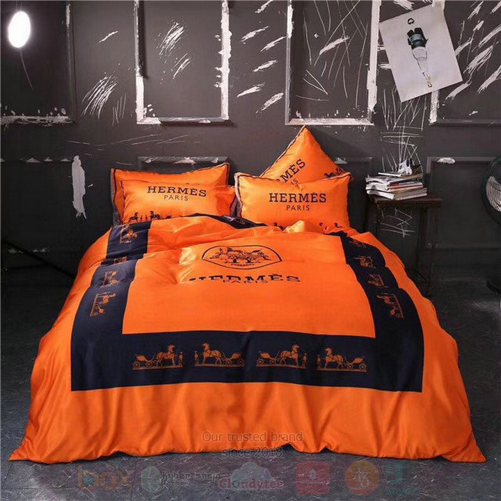 Hermes Orange-Navy Inspired Bedding Set Hermes Orange-Navy Inspired Bedding Set