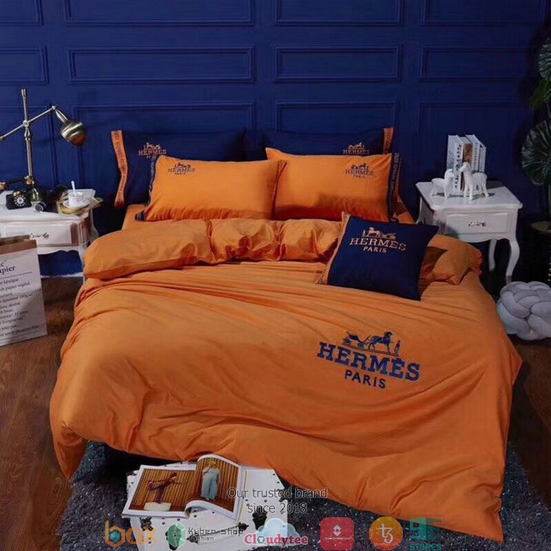 Hermes Orange Navy Logo Duvet Cover Bedding Set Hermes Orange Navy Logo Duvet Cover Bedding Set
