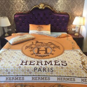 Hermes Orange White 4 Duvet Cover Sheet Cover Pillow Cases Luxury Bedding Sets