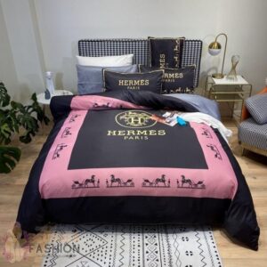 Hermes Paris Black Pink Style 1 Duvet Cover Sheet Cover Pillow Cases Luxury Bedding Sets