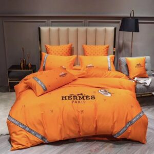 Hermes Paris Full Orange Luxury Brand Bedding Set
