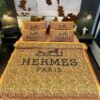 Hermes Paris Leopard Pattern Yellow Border Duvet Cover Bedding Set