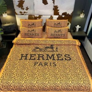 Hermes Paris Leopard Pattern Yellow Border Duvet Cover Bedding Set