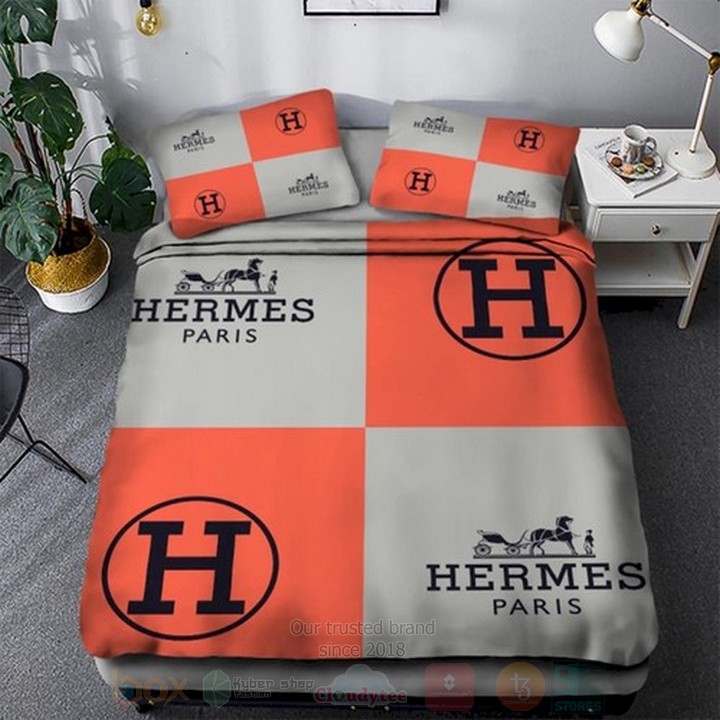 Hermes Paris Orange-Grey Inspired Bedding Set Hermes Paris Orange-Grey Inspired Bedding Set
