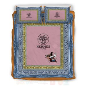 Hermes Paris Pink-Blue Luxury Brand Bedding Set