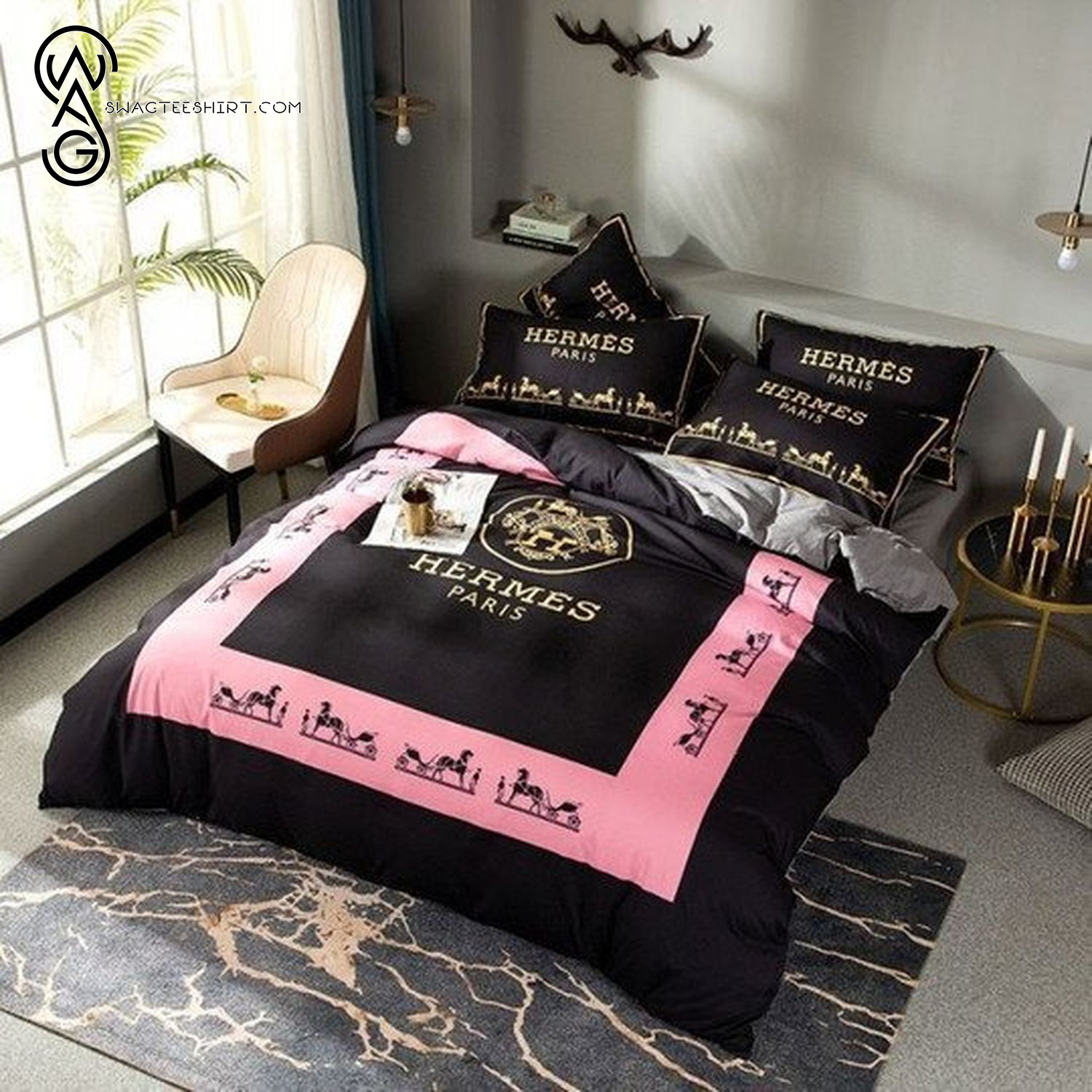 Hermes Paris Pink Monogram Classic All Over Print Bedding Set Hermes Paris Pink Monogram Classic All Over Print Bedding Set