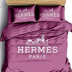 Hermes Paris Prune Classic Logo All Over Print Bedding Set