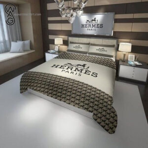Hermes Paris White Classic Logo All Over Print Bedding Set