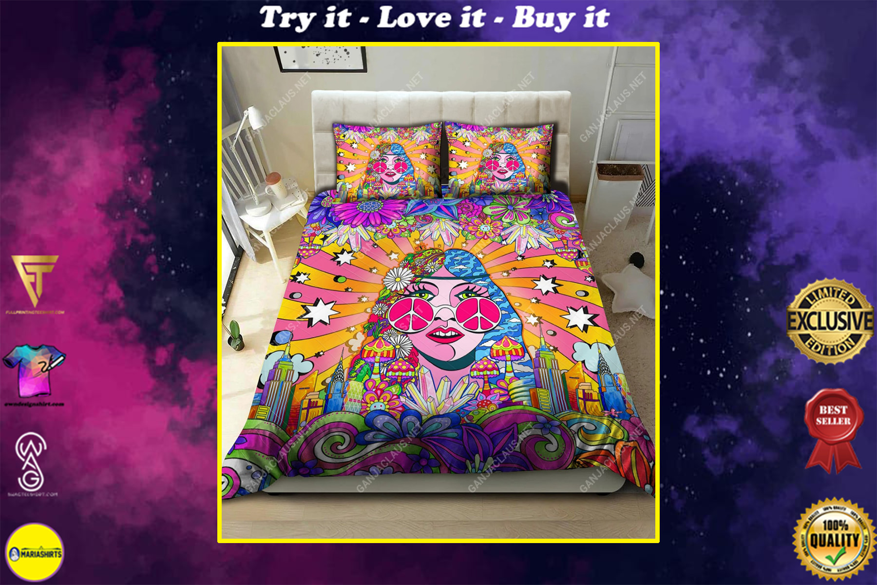 Hippie Girl Colorful Full Printing Bedding Set Hippie Girl Colorful Full Printing Bedding Set