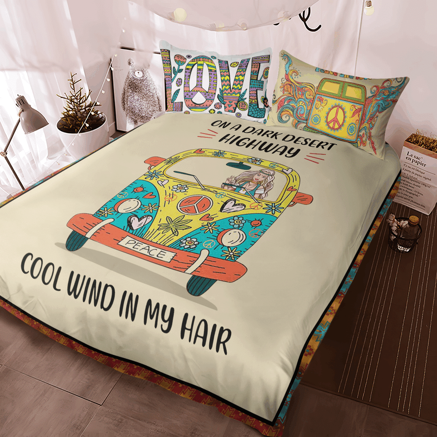 Hippie-Girl-On-A-Dark-Desert-Highway-Bedding-Set-2