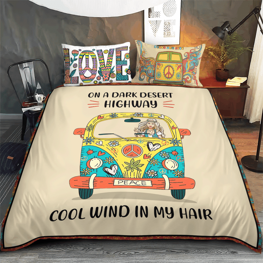 Hippie Girl On A Dark Desert Highway Bedding Set Hippie Girl On A Dark Desert Highway Bedding Set