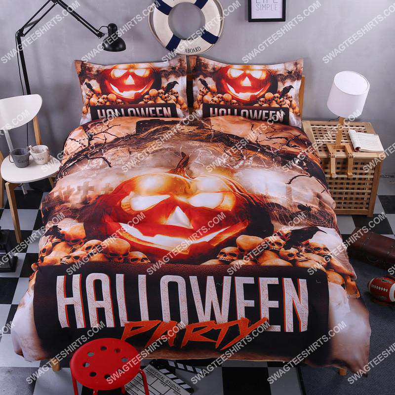 Horror Pumpkins And Halloween Party Full Printing Bedding Set Horror Pumpkins And Halloween Party Full Printing Bedding Set