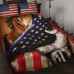 Horse In American Flag All Over Print Bedding Set