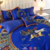 Horse Native American Circle Pattern Blue Quilt Bedding Set